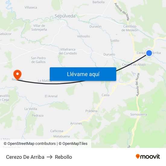 Cerezo De Arriba to Rebollo map