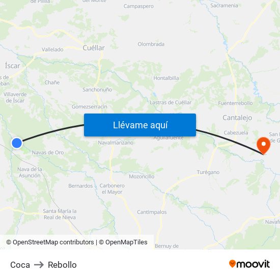 Coca to Rebollo map