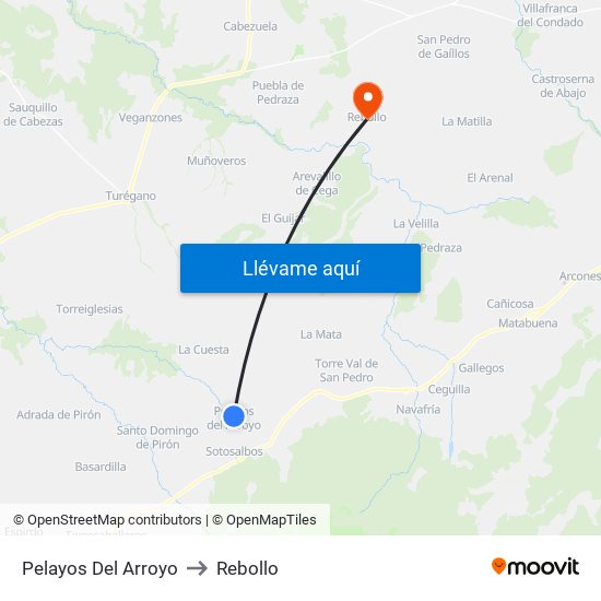 Pelayos Del Arroyo to Rebollo map