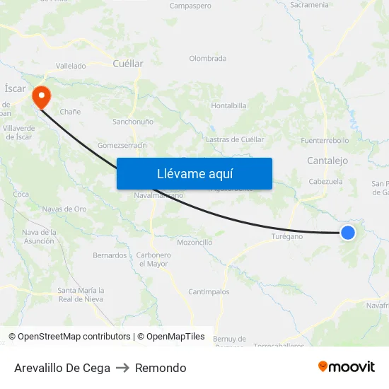 Arevalillo De Cega to Remondo map