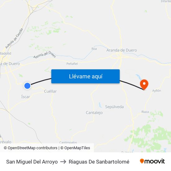 San Miguel Del Arroyo to Riaguas De Sanbartolomé map