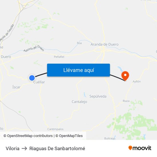 Viloria to Riaguas De Sanbartolomé map