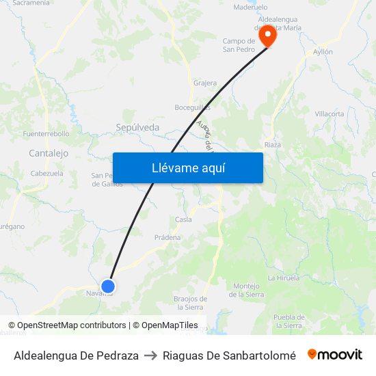 Aldealengua De Pedraza to Riaguas De Sanbartolomé map