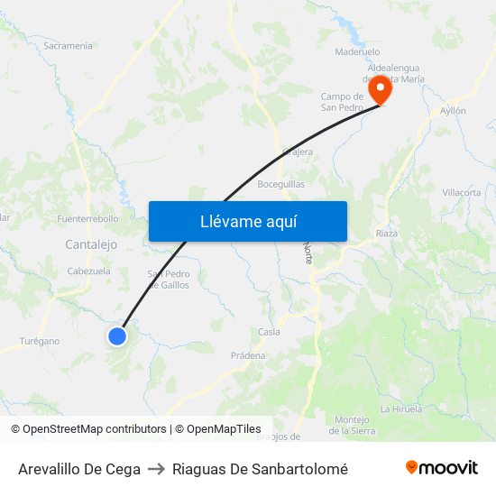 Arevalillo De Cega to Riaguas De Sanbartolomé map