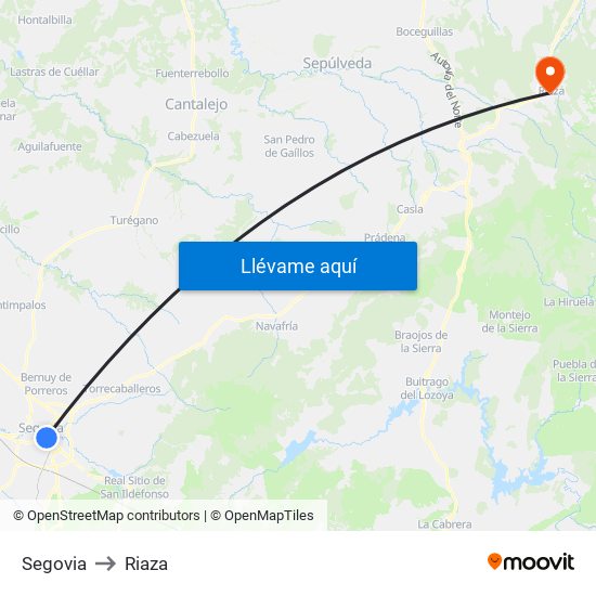 Segovia to Riaza map