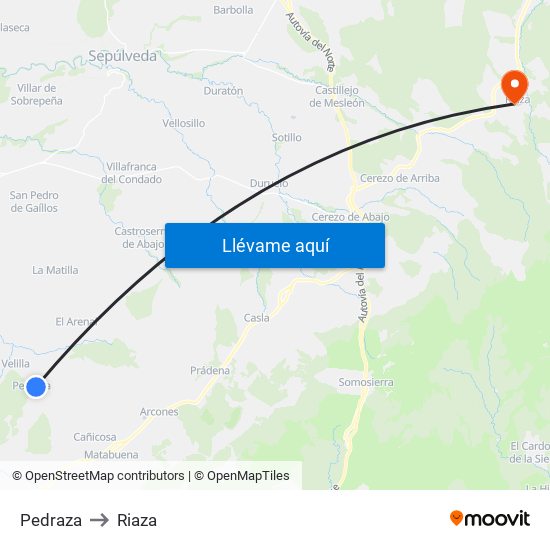 Pedraza to Riaza map