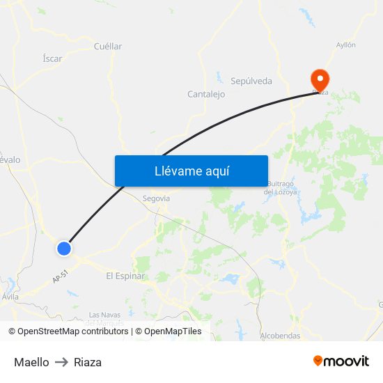 Maello to Riaza map