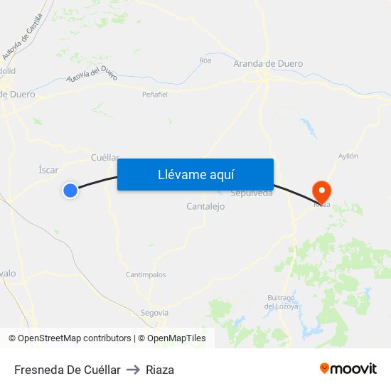 Fresneda De Cuéllar to Riaza map