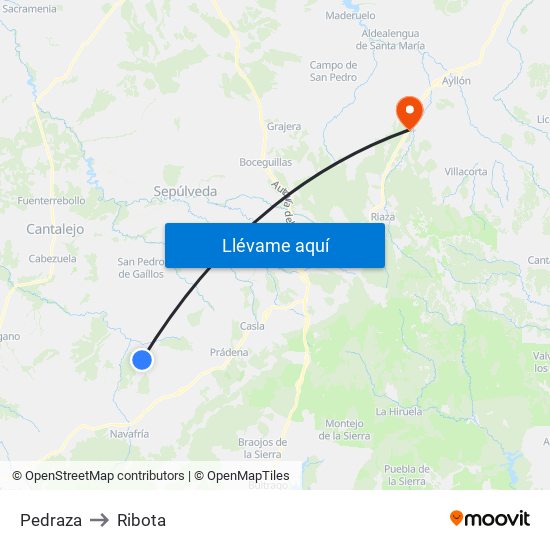 Pedraza to Ribota map