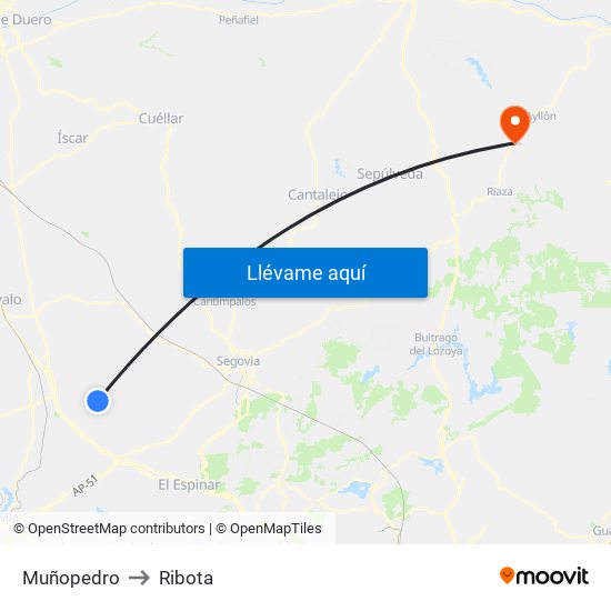 Muñopedro to Ribota map