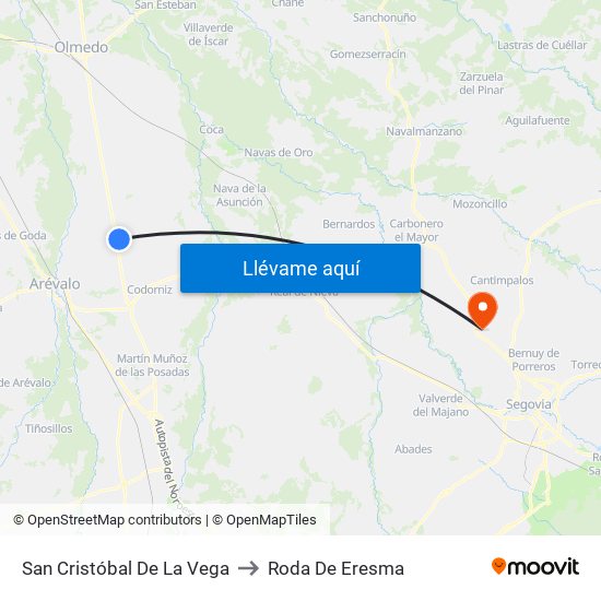 San Cristóbal De La Vega to Roda De Eresma map