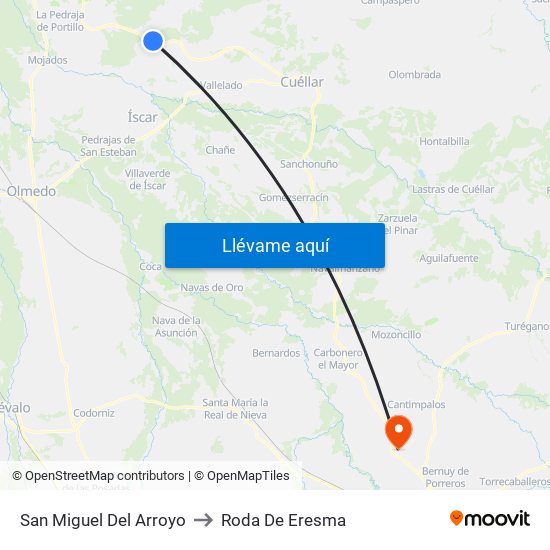San Miguel Del Arroyo to Roda De Eresma map