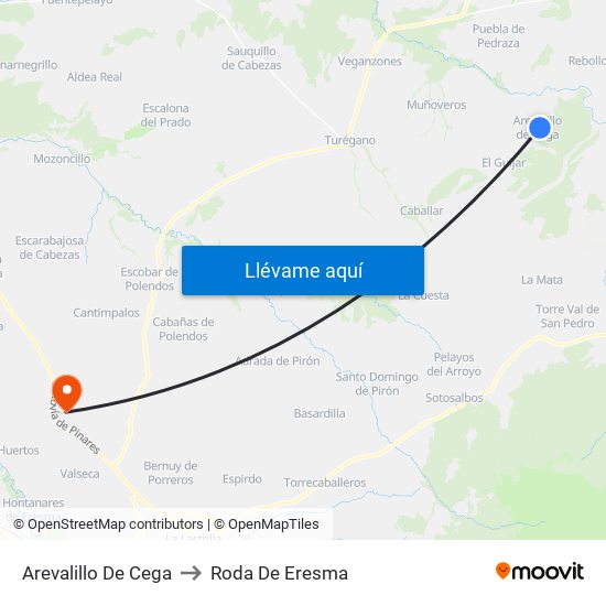 Arevalillo De Cega to Roda De Eresma map