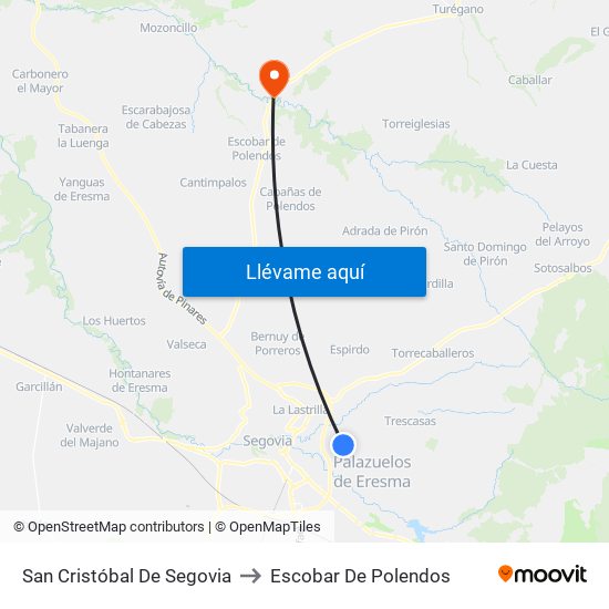 San Cristóbal De Segovia to Escobar De Polendos map