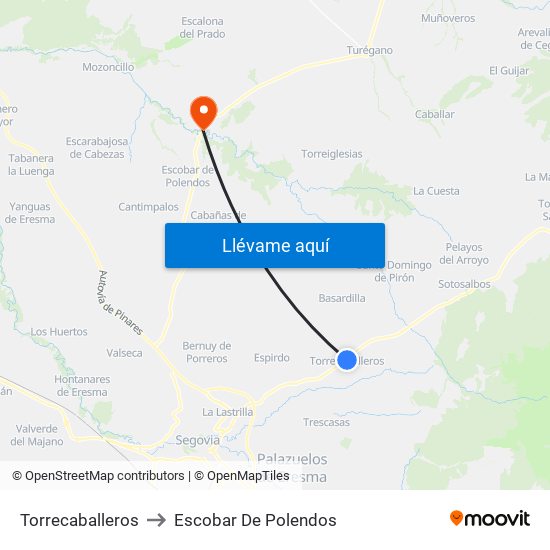 Torrecaballeros to Escobar De Polendos map