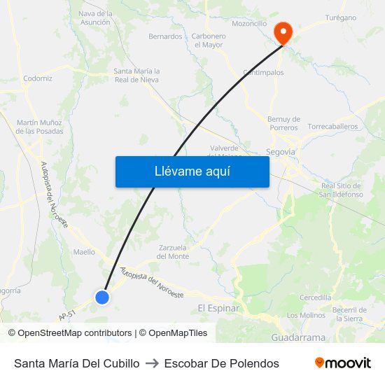 Santa María Del Cubillo to Escobar De Polendos map