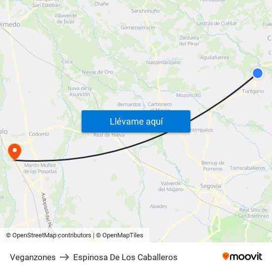 Veganzones to Espinosa De Los Caballeros map