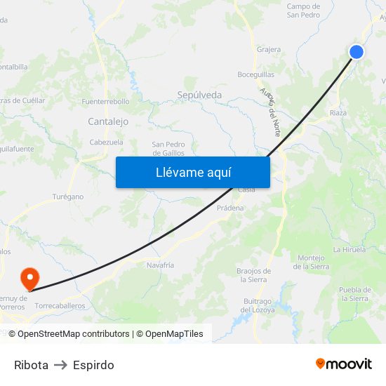 Ribota to Espirdo map