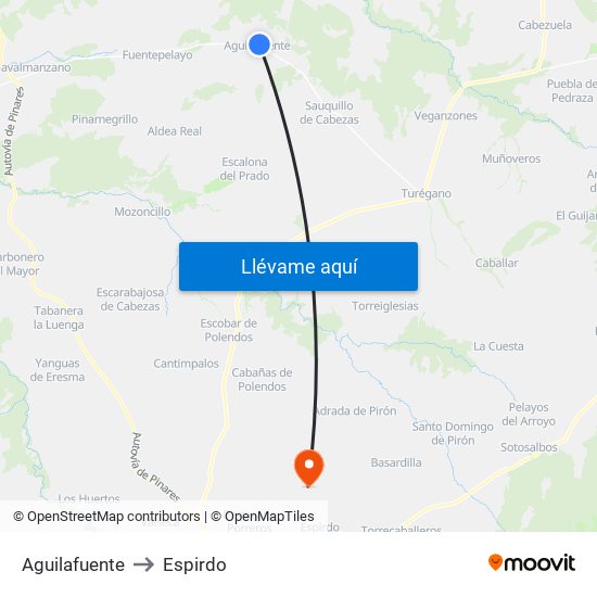 Aguilafuente to Espirdo map