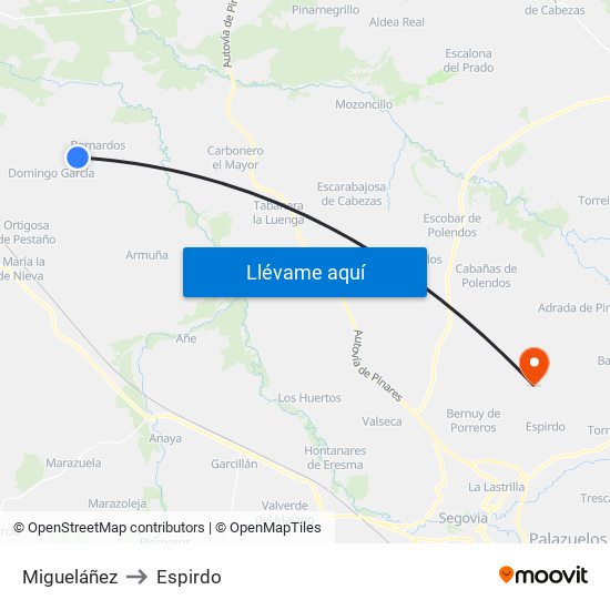 Migueláñez to Espirdo map