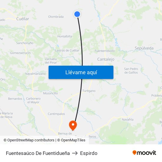 Fuentesaúco De Fuentidueña to Espirdo map