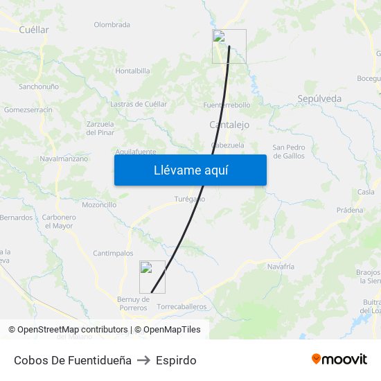 Cobos De Fuentidueña to Espirdo map