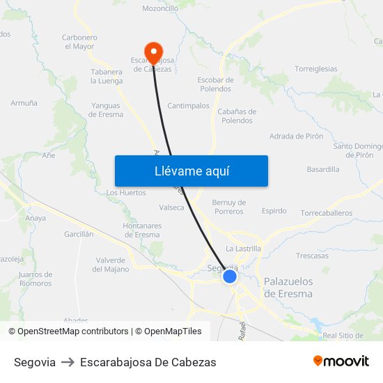 Segovia to Escarabajosa De Cabezas map