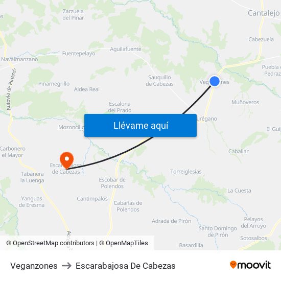 Veganzones to Escarabajosa De Cabezas map