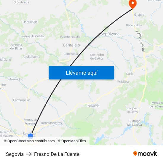 Segovia to Fresno De La Fuente map