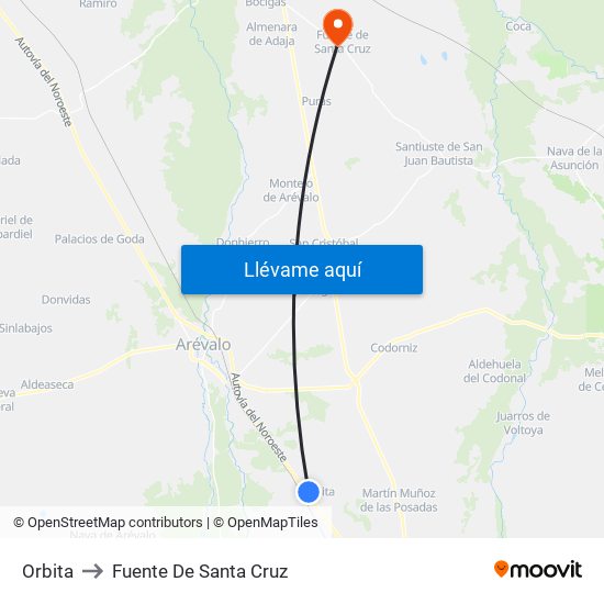 Orbita to Fuente De Santa Cruz map