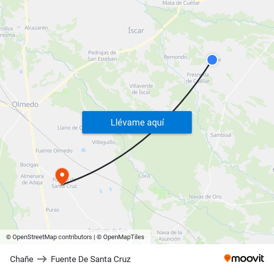 Chañe to Fuente De Santa Cruz map