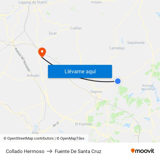 Collado Hermoso to Fuente De Santa Cruz map