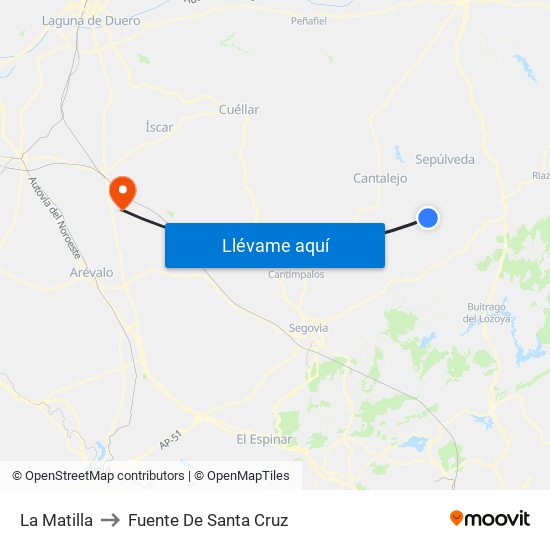 La Matilla to Fuente De Santa Cruz map