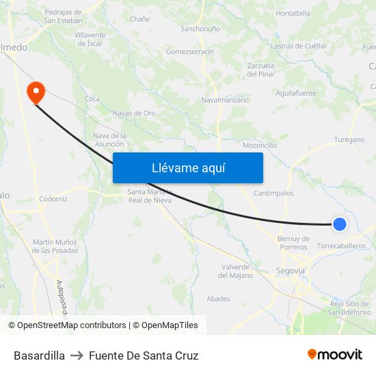 Basardilla to Fuente De Santa Cruz map
