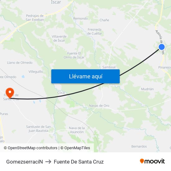 Gomezserrací­N to Fuente De Santa Cruz map
