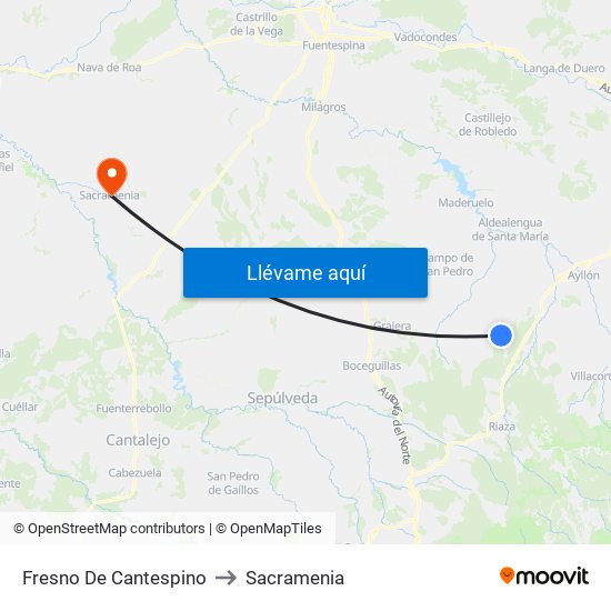 Fresno De Cantespino to Sacramenia map