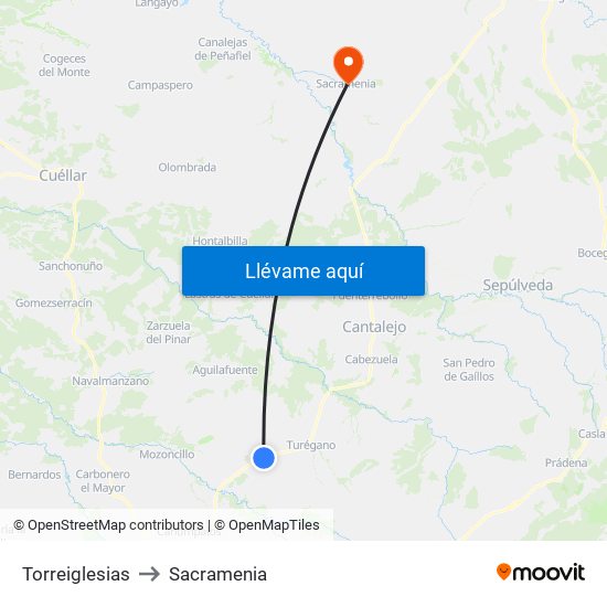 Torreiglesias to Sacramenia map