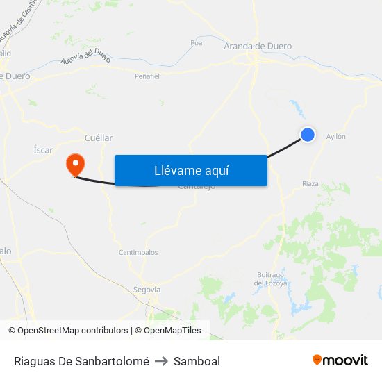 Riaguas De Sanbartolomé to Samboal map