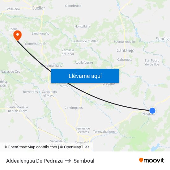 Aldealengua De Pedraza to Samboal map