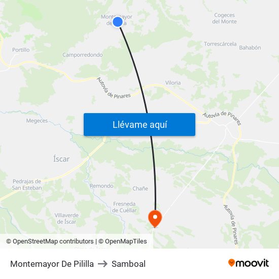 Montemayor De Pililla to Samboal map