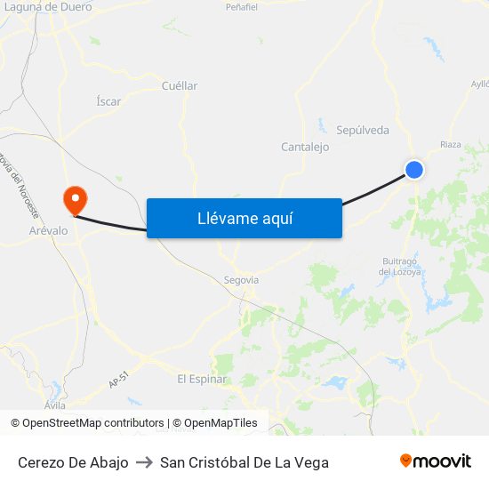 Cerezo De Abajo to San Cristóbal De La Vega map