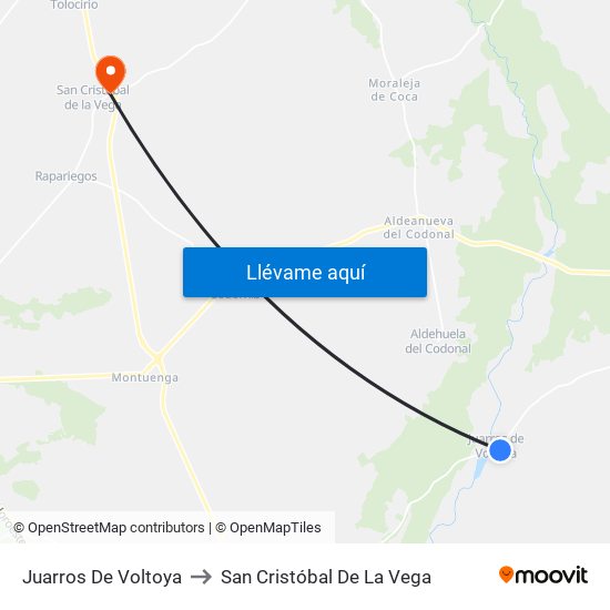 Juarros De Voltoya to San Cristóbal De La Vega map