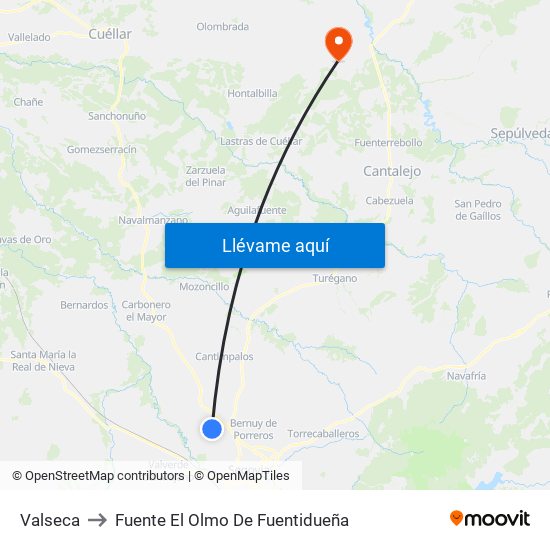 Valseca to Fuente El Olmo De Fuentidueña map