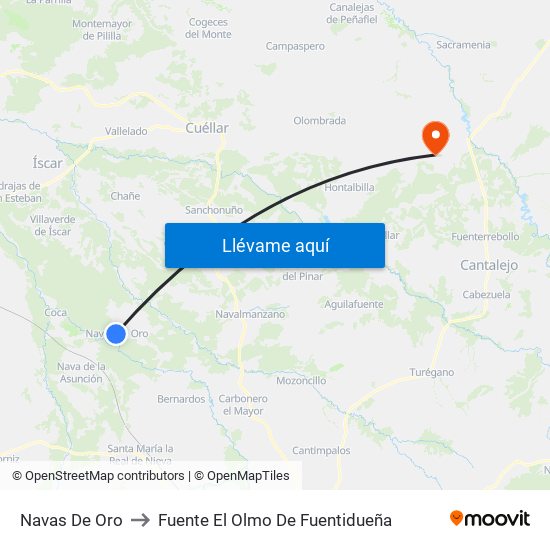 Navas De Oro to Fuente El Olmo De Fuentidueña map