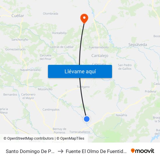 Santo Domingo De Pirón to Fuente El Olmo De Fuentidueña map