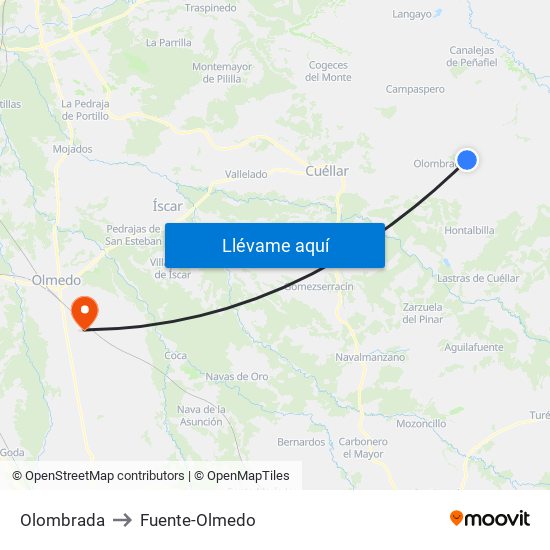 Olombrada to Fuente-Olmedo map