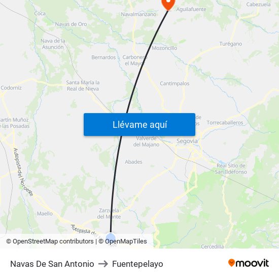 Navas De San Antonio to Fuentepelayo map