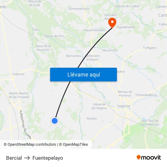 Bercial to Fuentepelayo map
