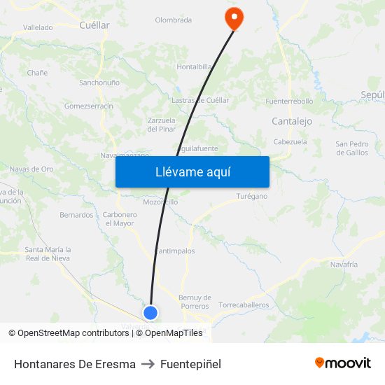 Hontanares De Eresma to Fuentepiñel map