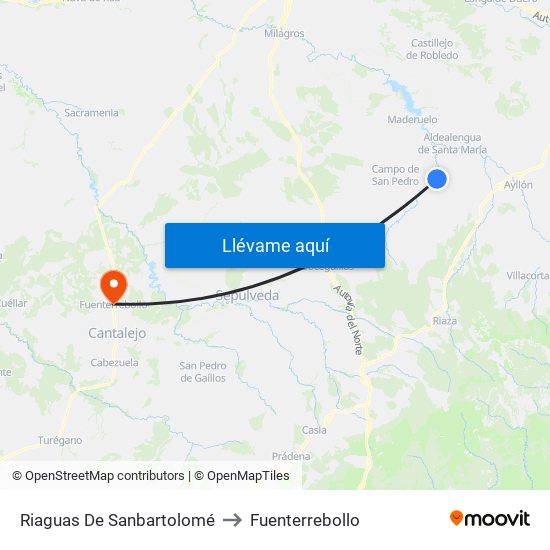 Riaguas De Sanbartolomé to Fuenterrebollo map